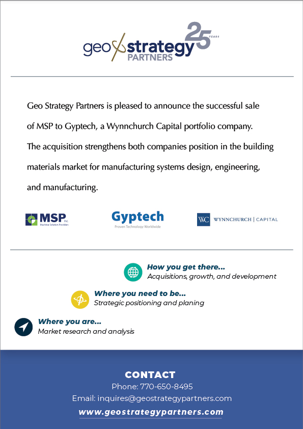 Geo Strategy Partners is pleased to announce the successful sale of MSP to Gyptech.